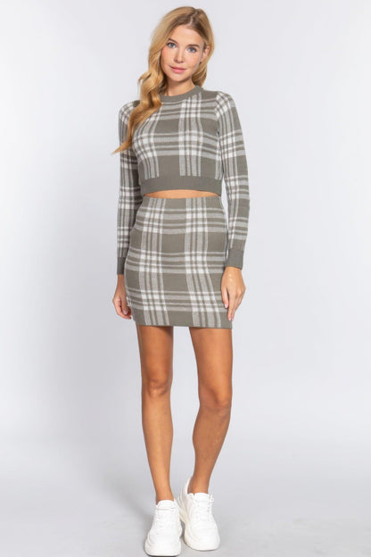 Spódnica mini swetrowa | krata jacquard