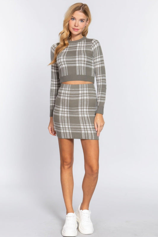 Spódnica mini swetrowa | krata jacquard