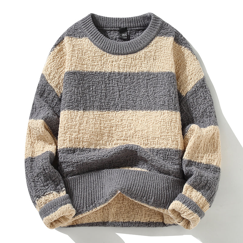Sweter męski | poziome paski, gruba dzianina
