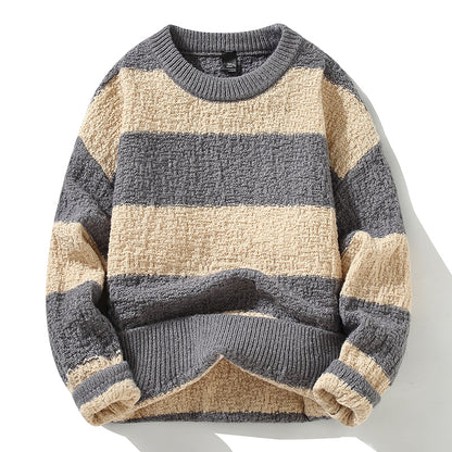 Sweter męski | poziome paski, gruba dzianina