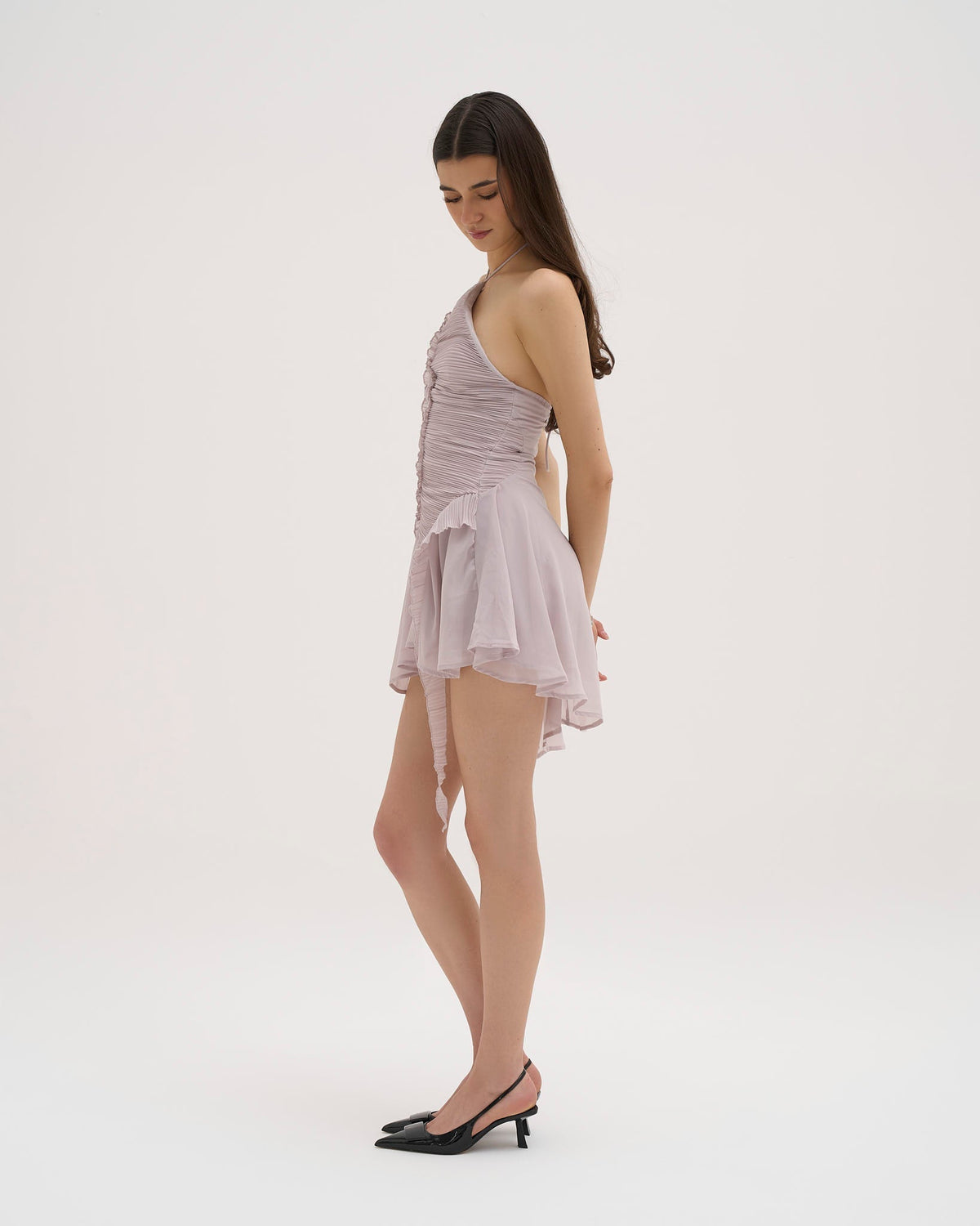 Sukienka mini | dekolt halter, asymetryczny dół