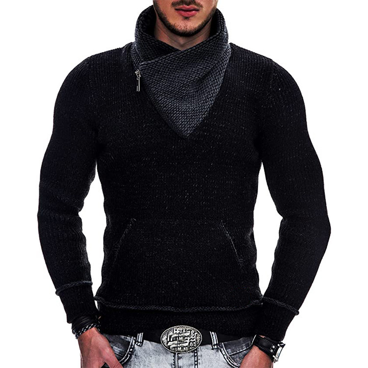 Sweter męski | drapowany kołnierz, zamek