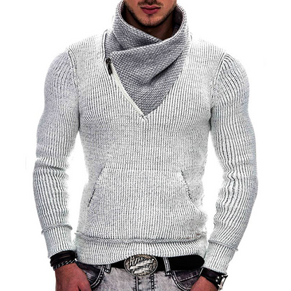 Sweter męski | drapowany kołnierz, zamek