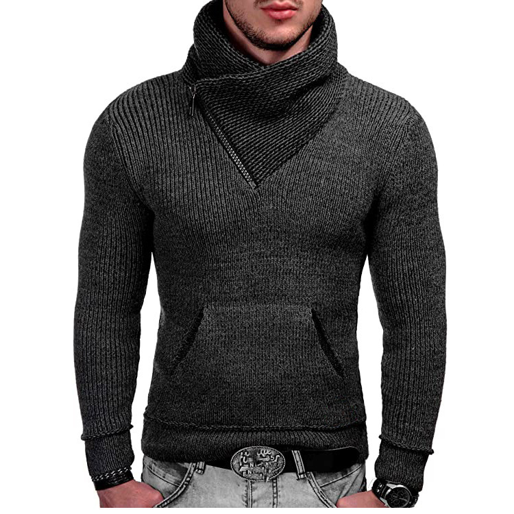 Sweter męski | drapowany kołnierz, zamek