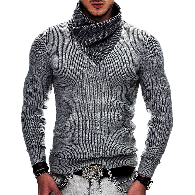 Sweter męski | drapowany kołnierz, zamek
