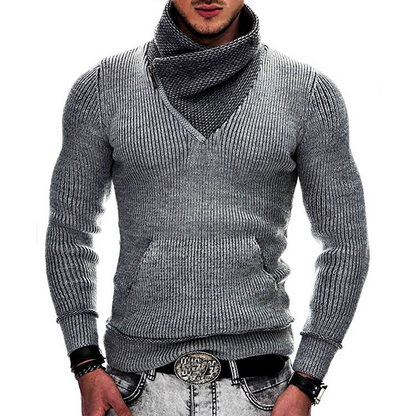 Sweter męski | drapowany kołnierz, zamek