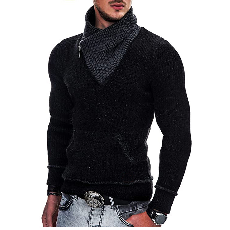 Sweter męski | drapowany kołnierz, zamek