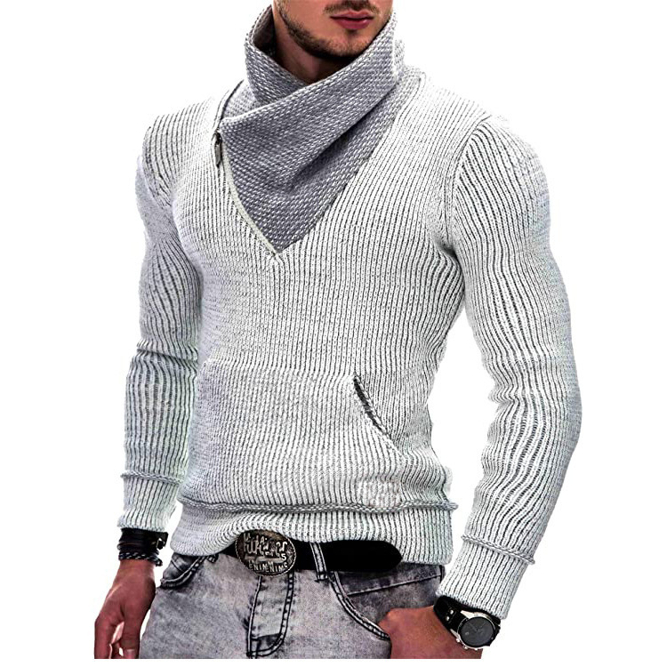 Sweter męski | drapowany kołnierz, zamek