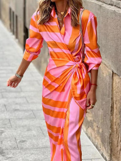 Elena - Sukienka midi damska kopertowa | Regulowana talia, rękawy 3/4, zwiewny materiał | Elegancki styl na lato