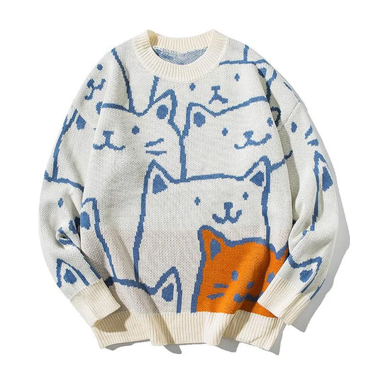Sweter męski | motyw kota, luźny krój
