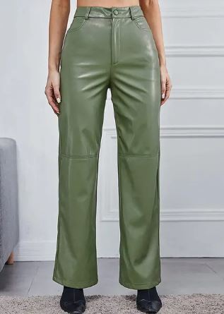 Spodnie damskie ze skóry ekologicznej | Gładkie wykończenie, wąski krój | Miejski styl casual
