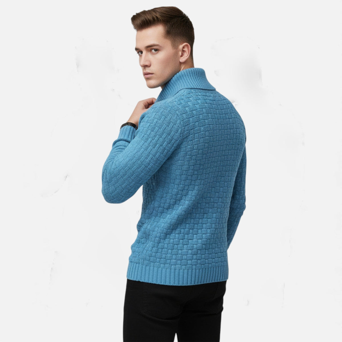 Sweter męski | golf, guziki na ramieniu
