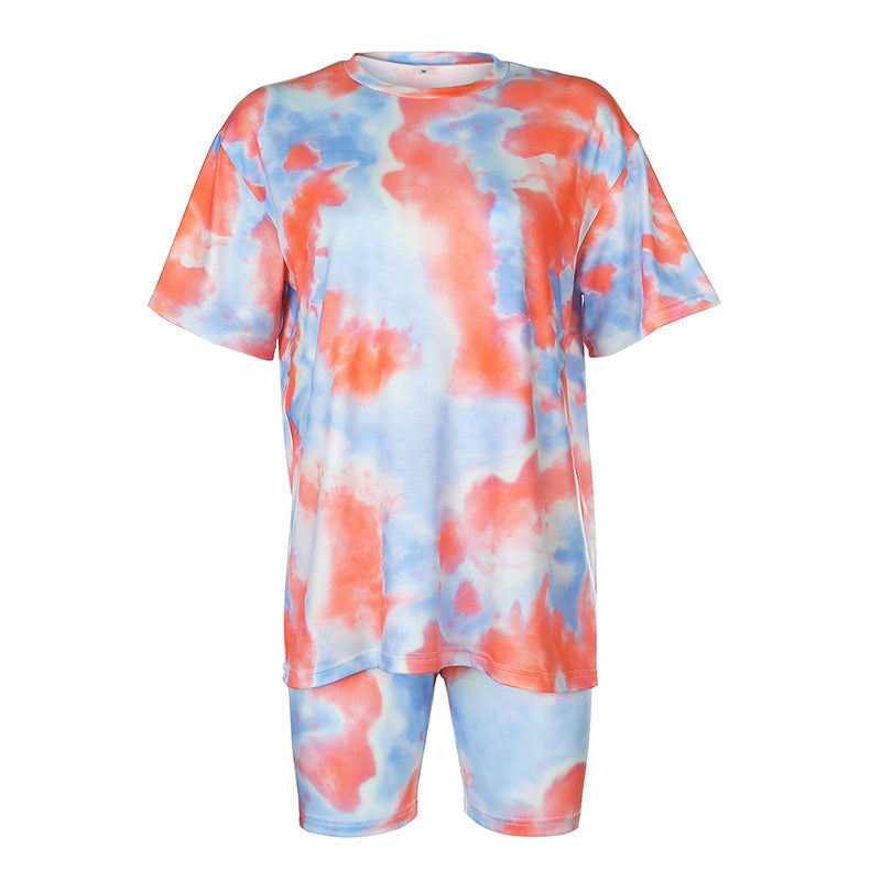 Komplet damski | print tie dye, legginsy i koszulka