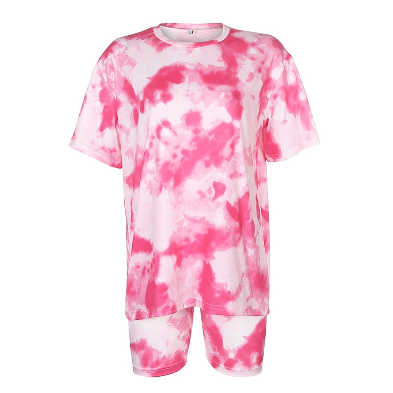 Komplet damski | print tie dye, legginsy i koszulka
