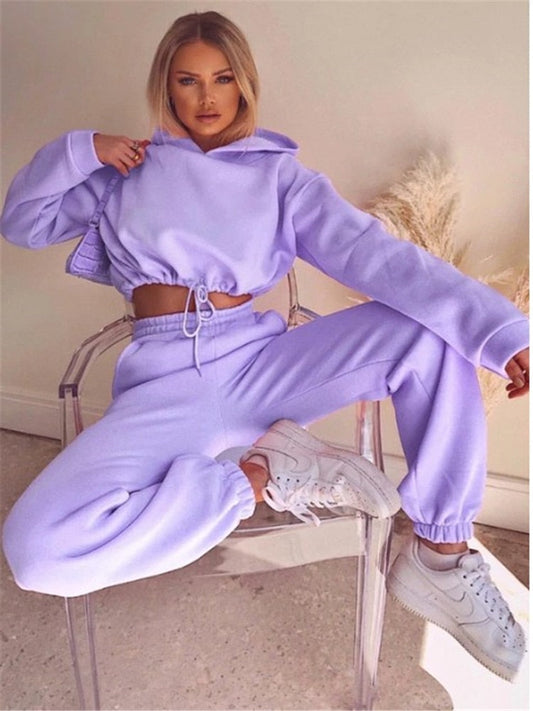 Komplet dresowy damski | bluza z kapturem, wysoki stan