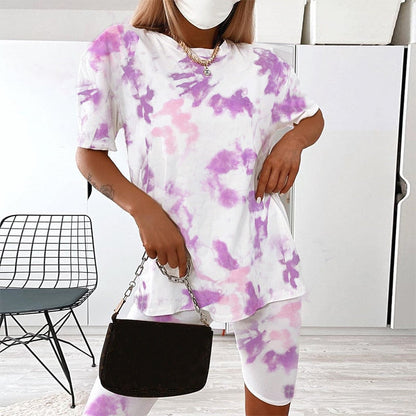 Komplet damski | print tie dye, legginsy i koszulka