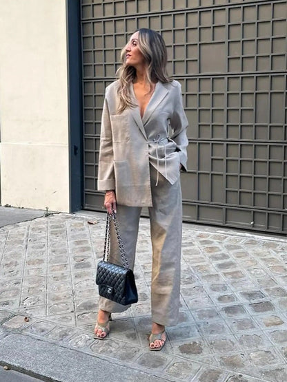 Komplet damski | marynarka oversize, szerokie spodnie