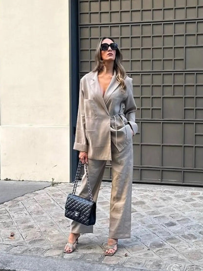 Komplet damski | marynarka oversize, szerokie spodnie