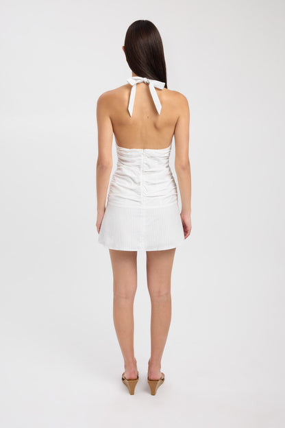 Sukienka mini | dekolt halter, rozkloszowany dół