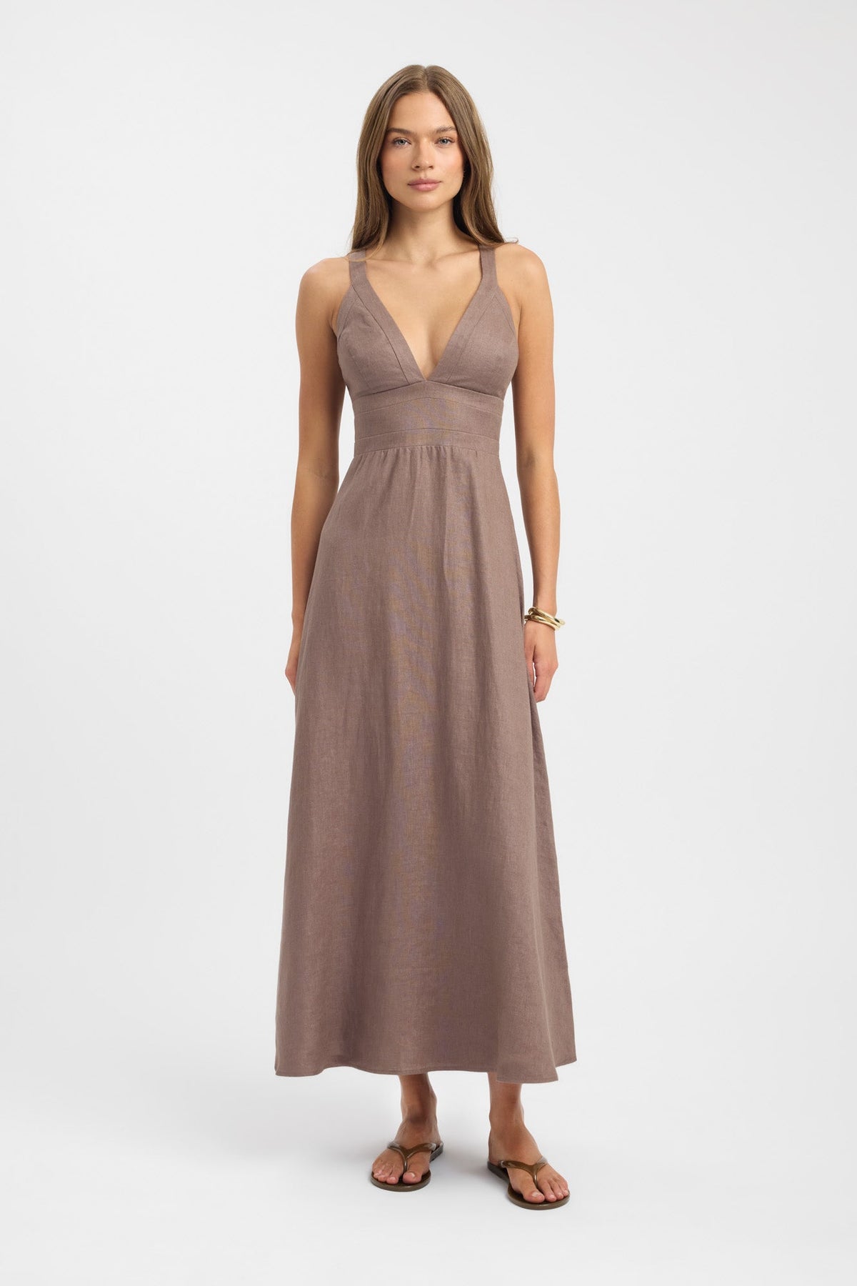 Sukienka maxi | krój fit and flare, dekolt V