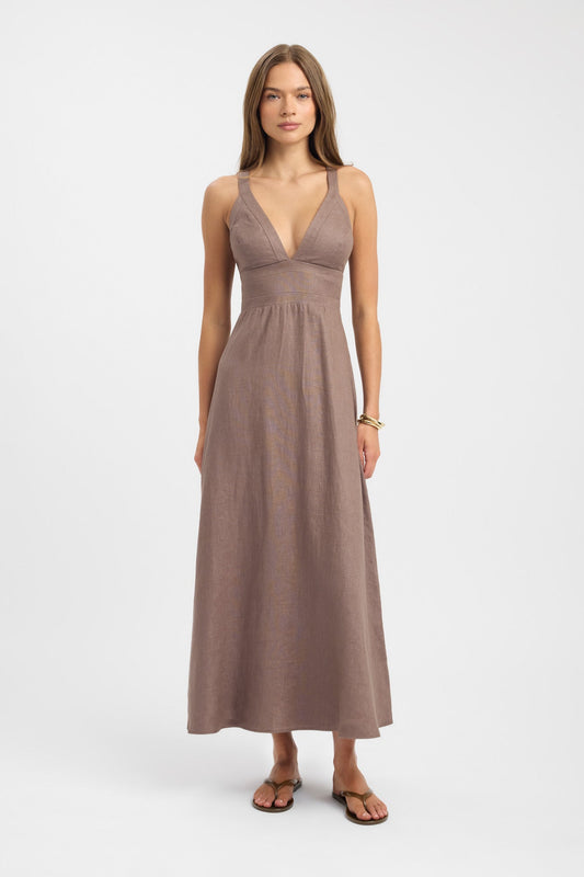 Sukienka maxi | krój fit and flare, dekolt V