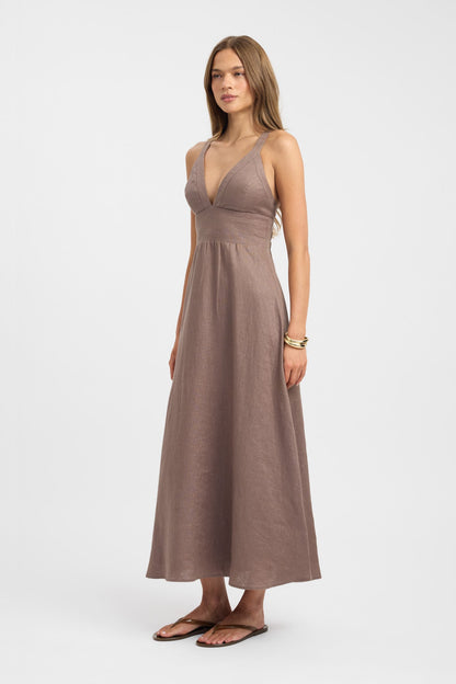 Sukienka maxi | krój fit and flare, dekolt V