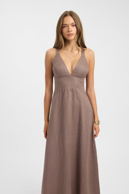 Sukienka maxi | krój fit and flare, dekolt V