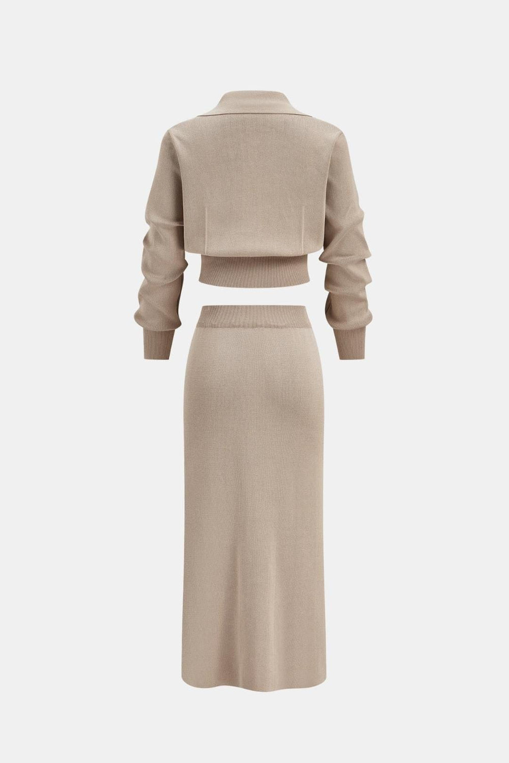 Kharis - Komplet damski dzianinowy | Krótki kardigan z guzikami, spódnica midi z wysokim stanem | Elegancki styl casual