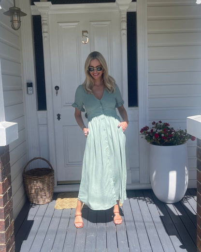 Sukienka midi | dekolt V, guziki z przodu