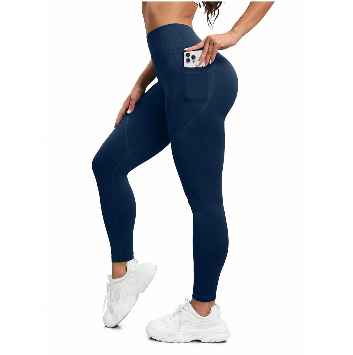 Legginsy sportowe damskie | kieszenie, wysoki stan