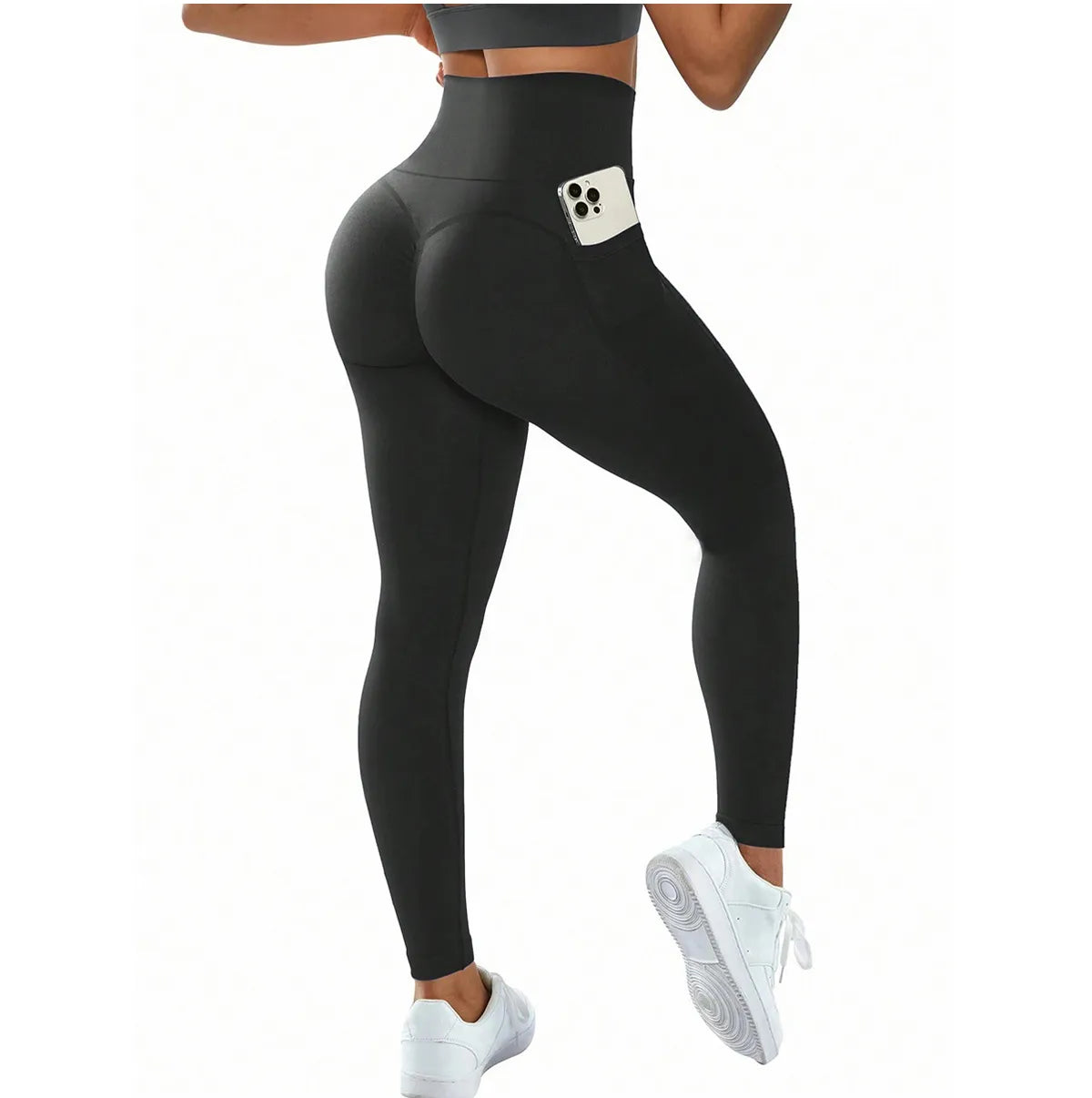 Legginsy sportowe damskie | kieszenie, wysoki stan