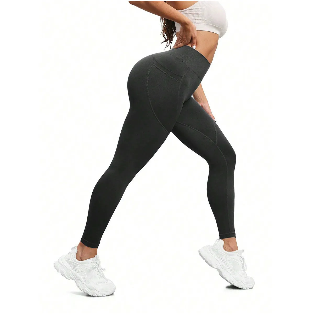 Legginsy sportowe damskie | kieszenie, wysoki stan