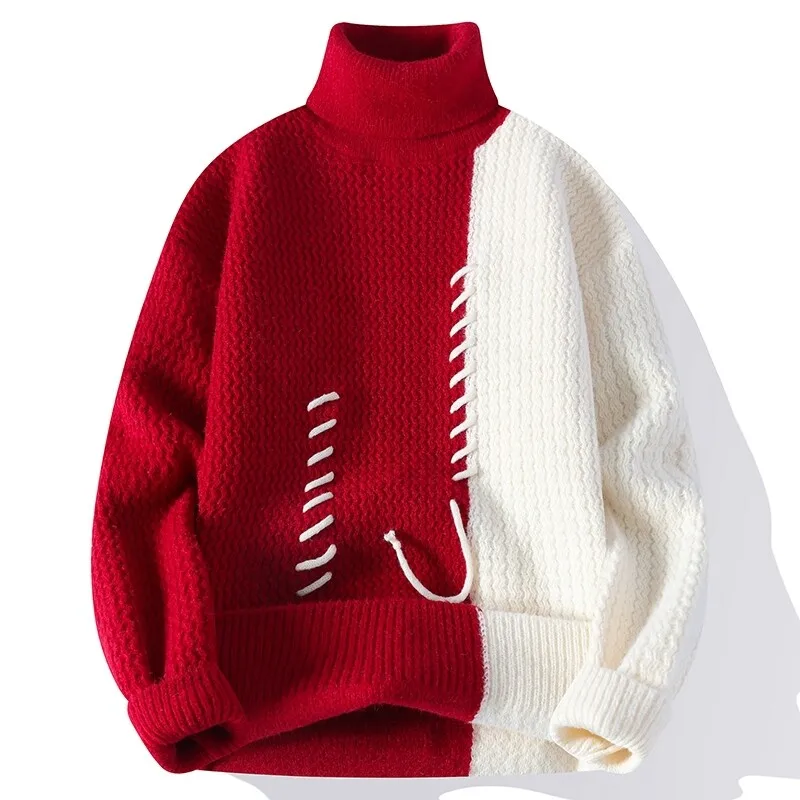 Sweter męski | golf prążkowany, dwukolorowy