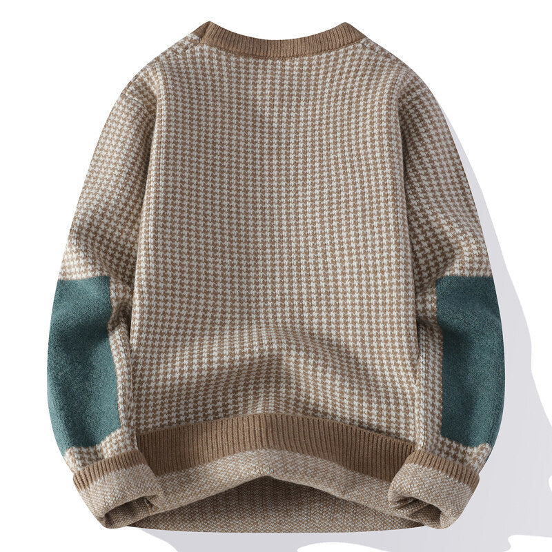 Sweter męski | wzór pied-de-poule, kontrastowe rękawy