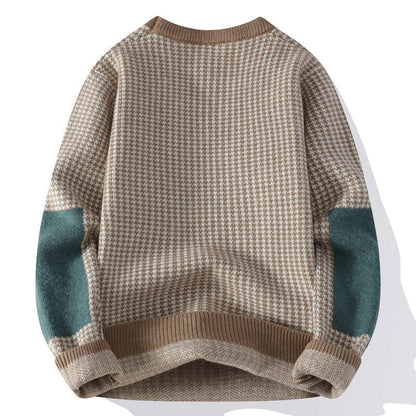 Sweter męski | wzór pied-de-poule, kontrastowe rękawy