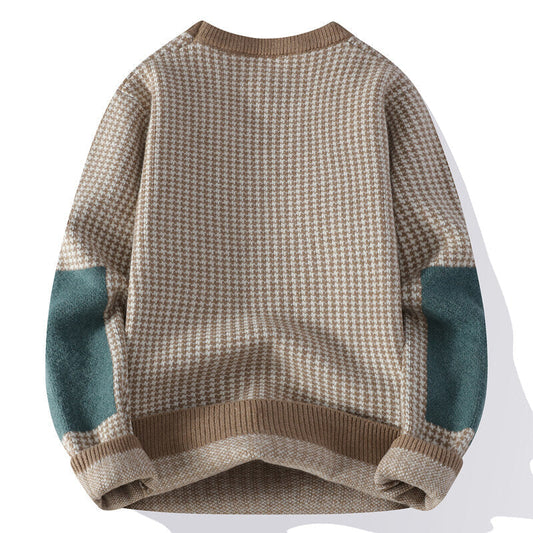 Sweter męski | wzór pied-de-poule, kontrastowe rękawy