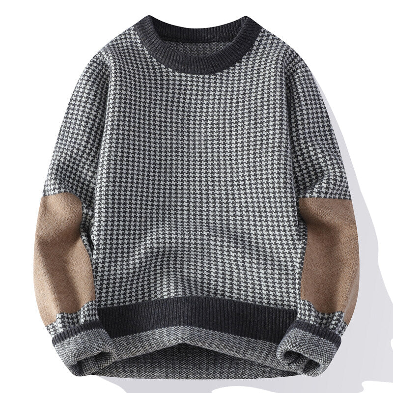 Sweter męski | wzór pied-de-poule, kontrastowe rękawy