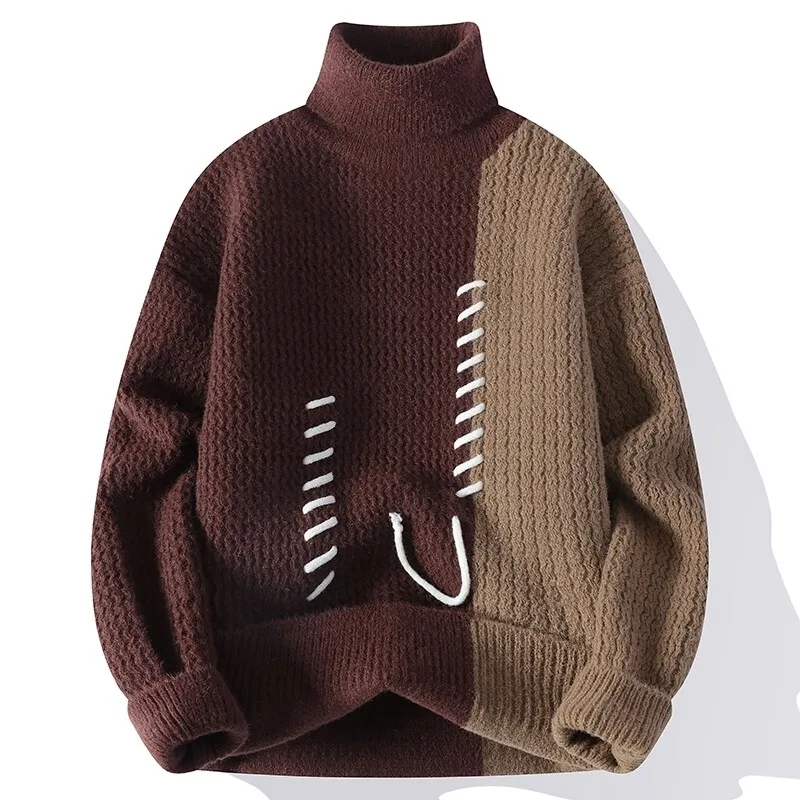Sweter męski | golf prążkowany, dwukolorowy
