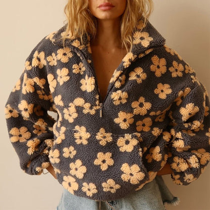 Sweter damski oversize | kwiatowy wzór, dzianina