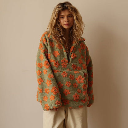 Sweter damski oversize | kwiatowy wzór, dzianina