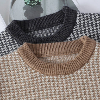 Sweter męski | wzór pied-de-poule, kontrastowe rękawy