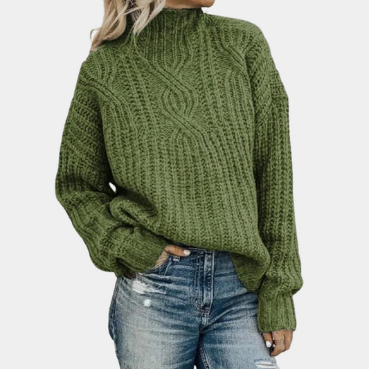 Sweter damski | stójka, warkoczowy splot