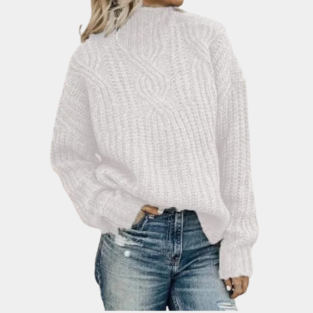 Sweter damski | stójka, warkoczowy splot