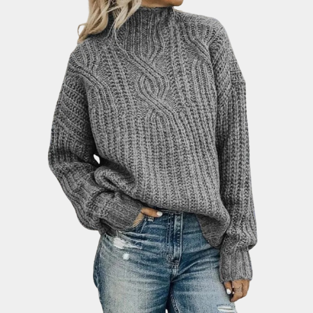 Sweter damski | stójka, warkoczowy splot