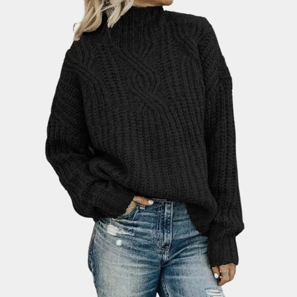 Sweter damski | stójka, warkoczowy splot