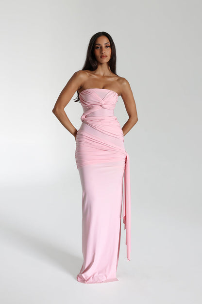 Sukienka maxi | bez ramiączek, rozcięcie