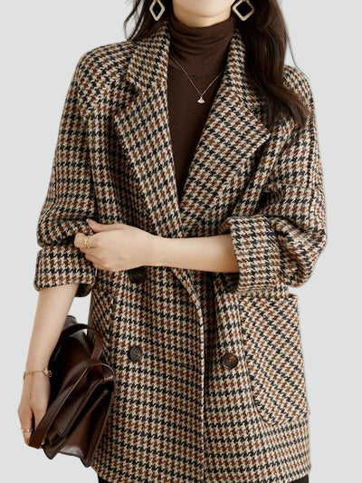 Płaszcz damski | oversize, wzór w kratę