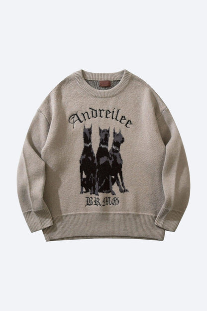 Sweter męski | motyw psa, prosty krój