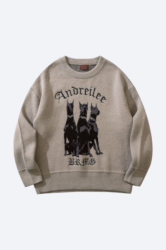 Sweter męski | motyw psa, prosty krój