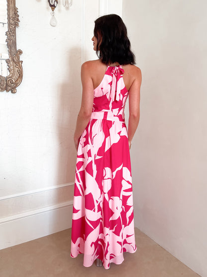 Sukienka maxi | dekolt halter, kwiatowy print